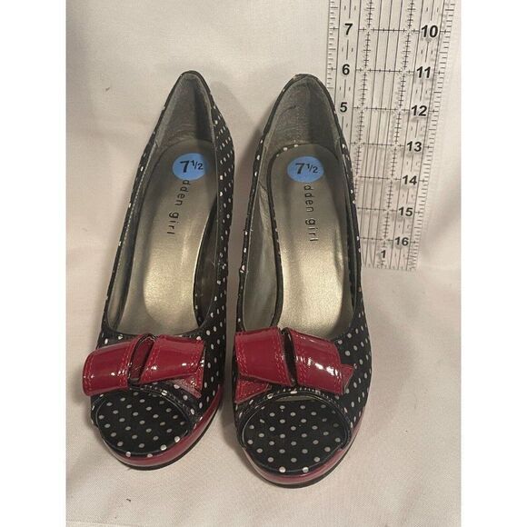 Madden Girl Shoes - Madden Girl Kiarra Womens Shoes Size 7.5 Black Red Polka Bow Peeptoe Stiletto